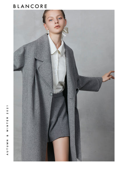 Asymmetrical Color Block Wool Coat – BLANCORE
