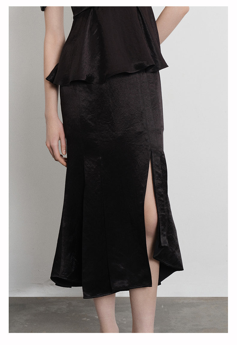 mesh paneled split skirt