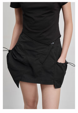 " Asymmetrical drawstring cargo skirt"