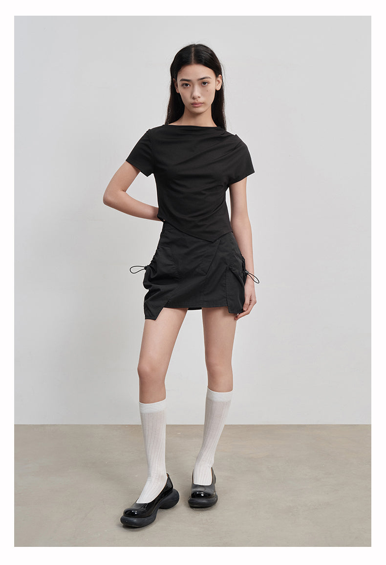 " Asymmetrical drawstring cargo skirt"