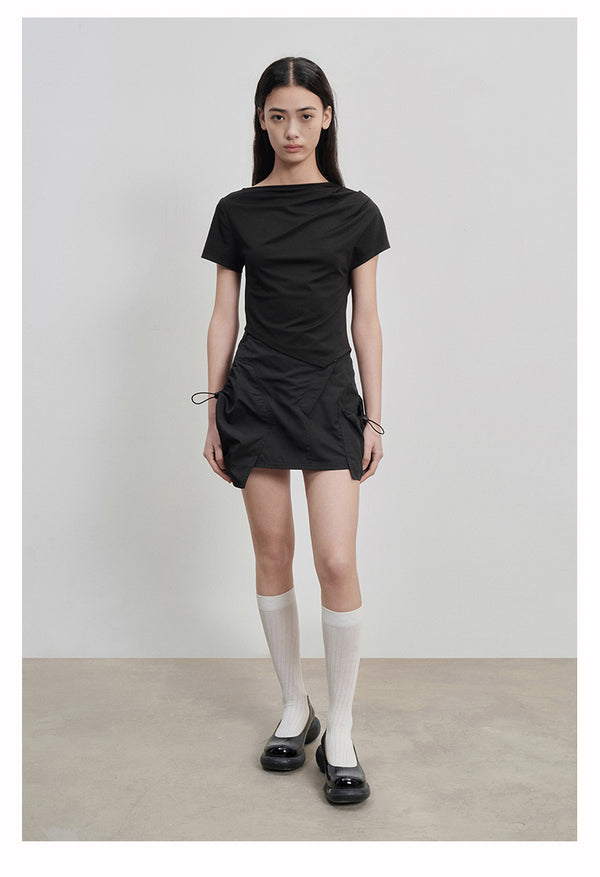 " Asymmetrical drawstring cargo skirt"