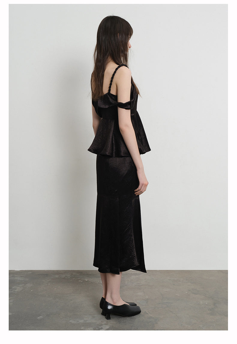 mesh paneled split skirt