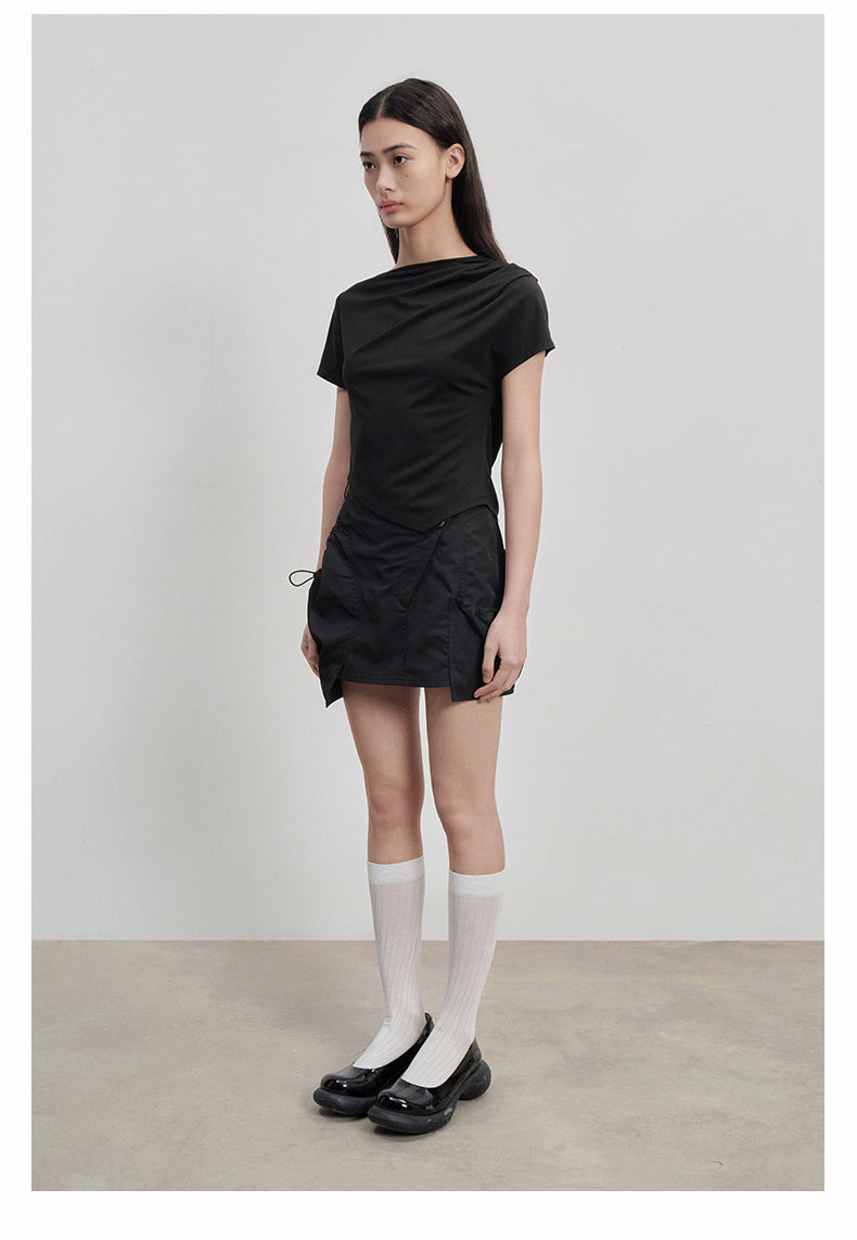 " Asymmetrical drawstring cargo skirt"