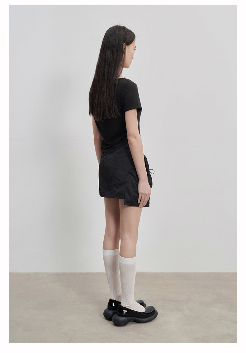 " Asymmetrical drawstring cargo skirt"