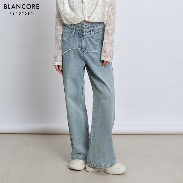 Deconstructed straight-leg jeans