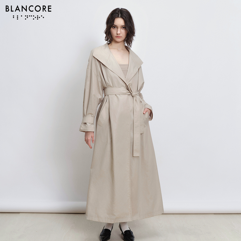 minimalist maxi trench coat