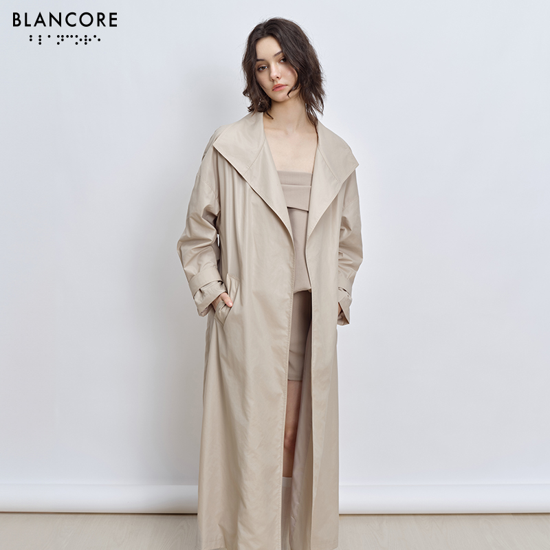 minimalist maxi trench coat