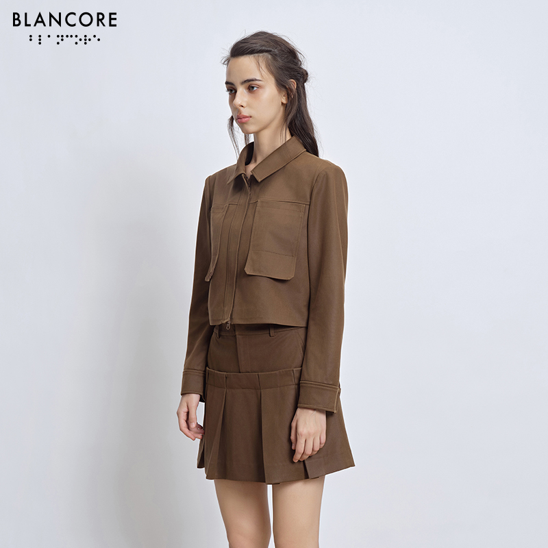 cargo square collar cropped jacket