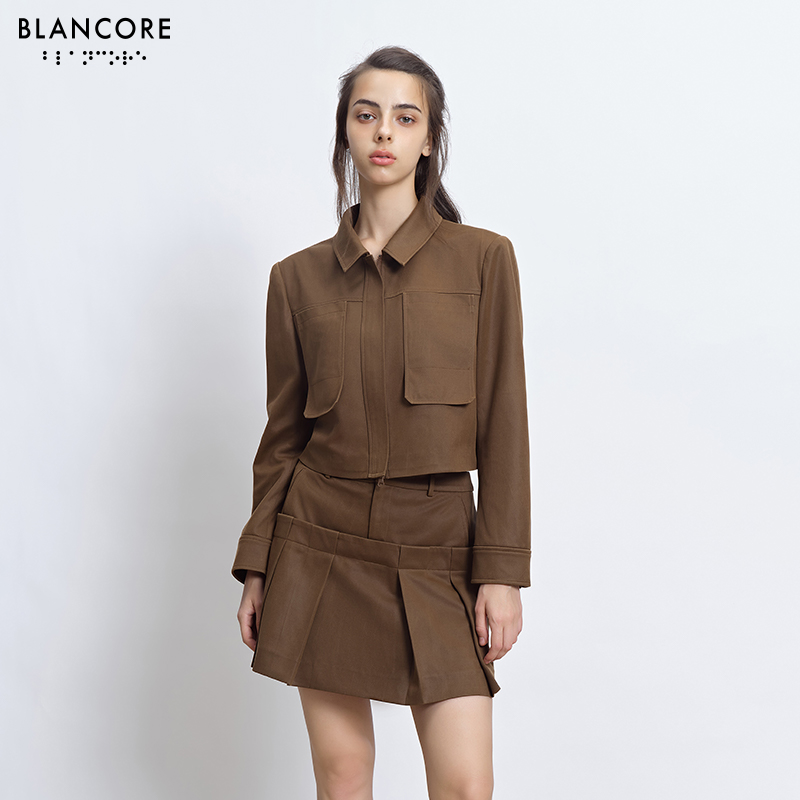 cargo square collar cropped jacket