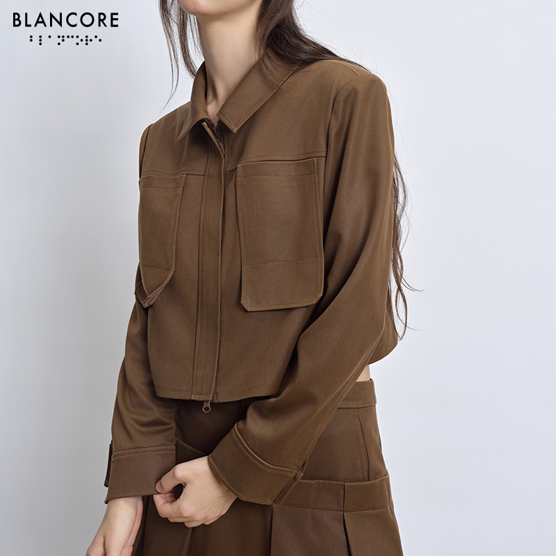 cargo square collar cropped jacket