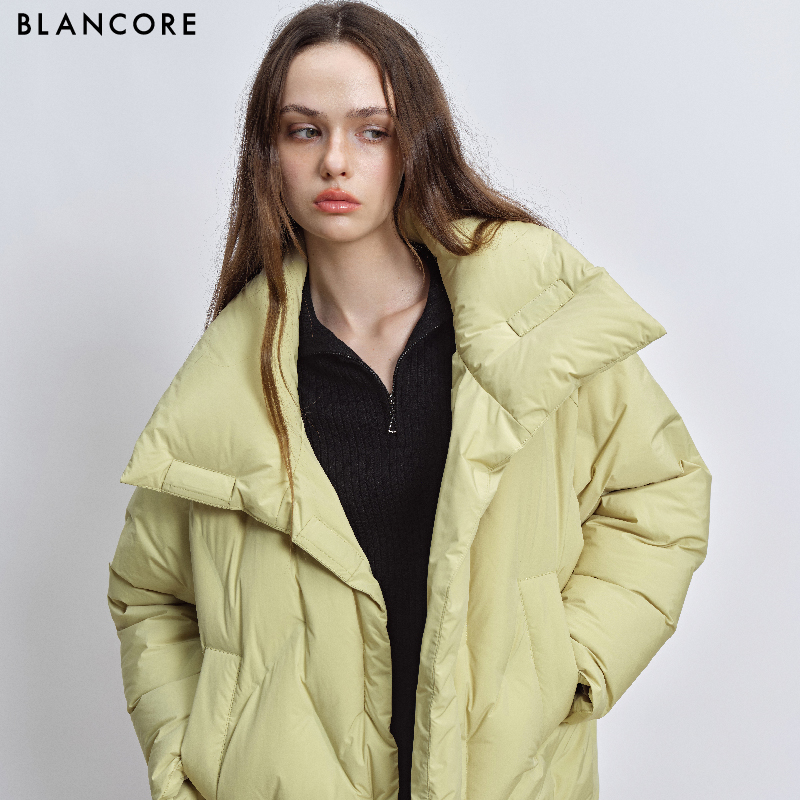 crop lapel loose fit down jacket