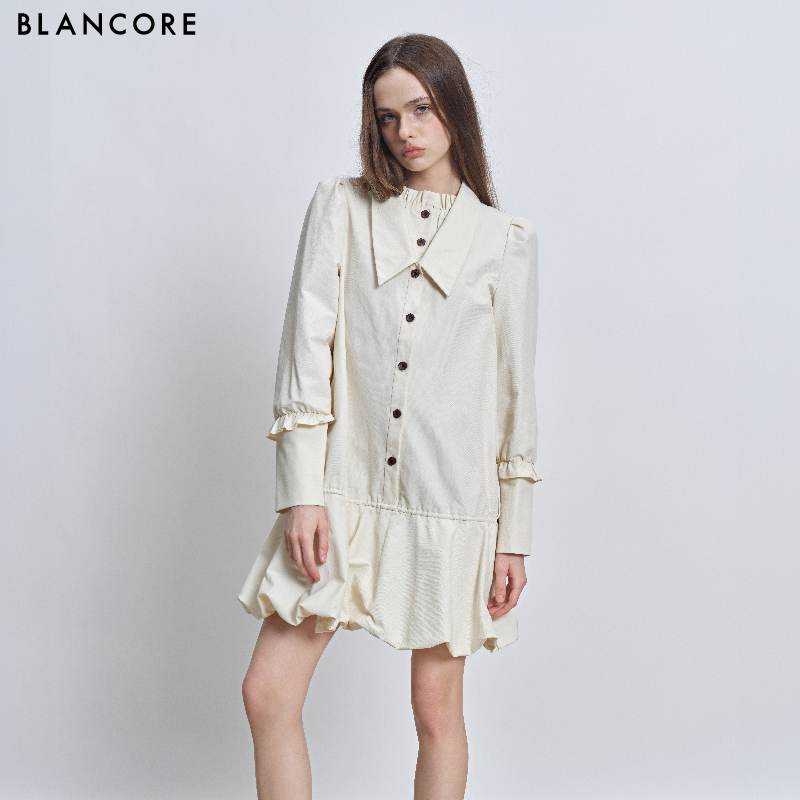 fake 2-piece bud shape shirt dress