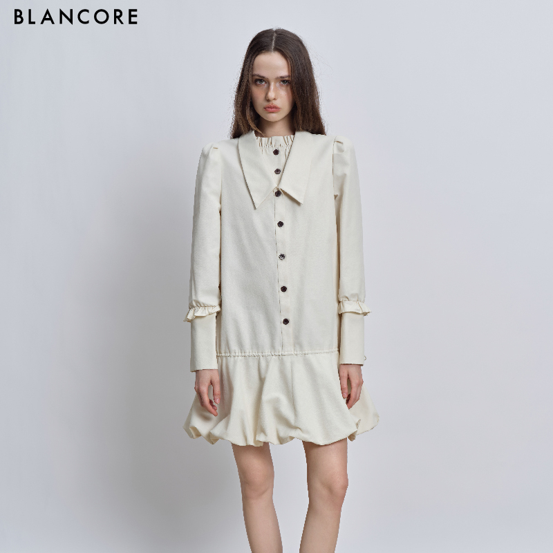 fake 2-piece bud shape shirt dress