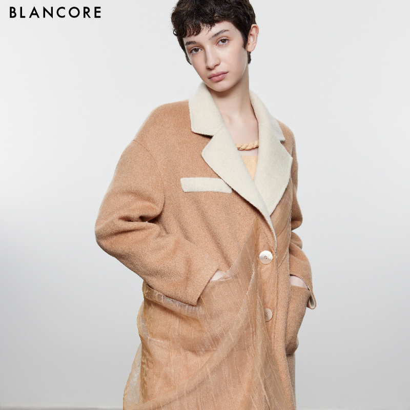 mesh paneled color block coat