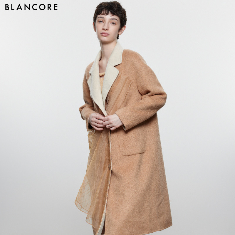 mesh paneled color block coat