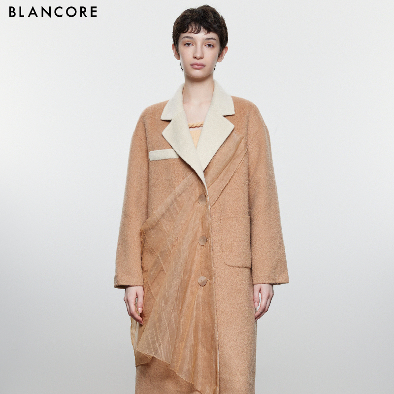 mesh paneled color block coat