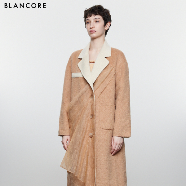 mesh paneled color block coat