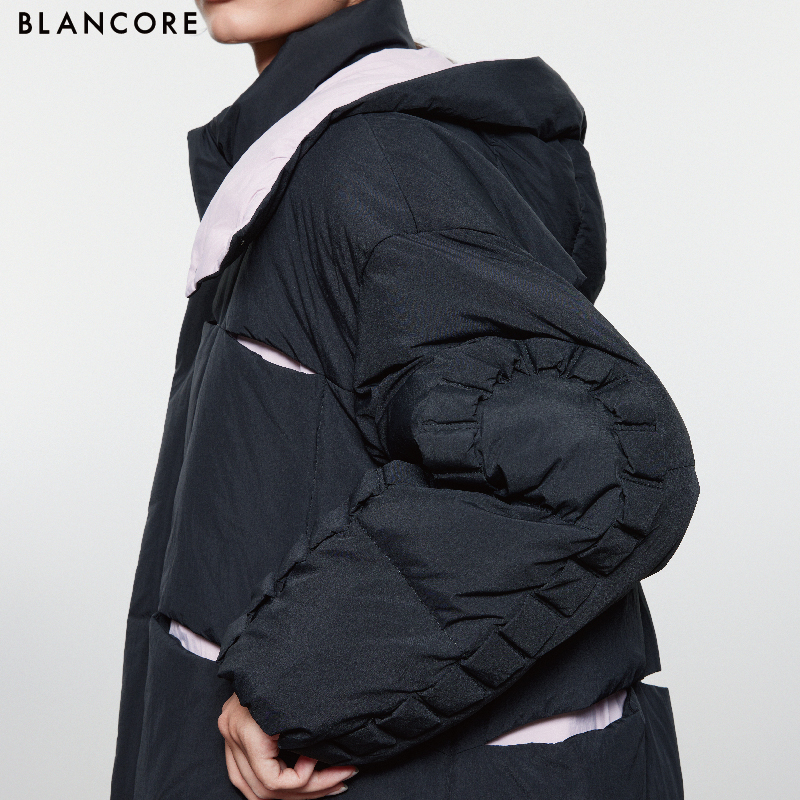 color block hooded down coat