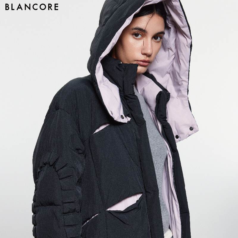 color block hooded down coat