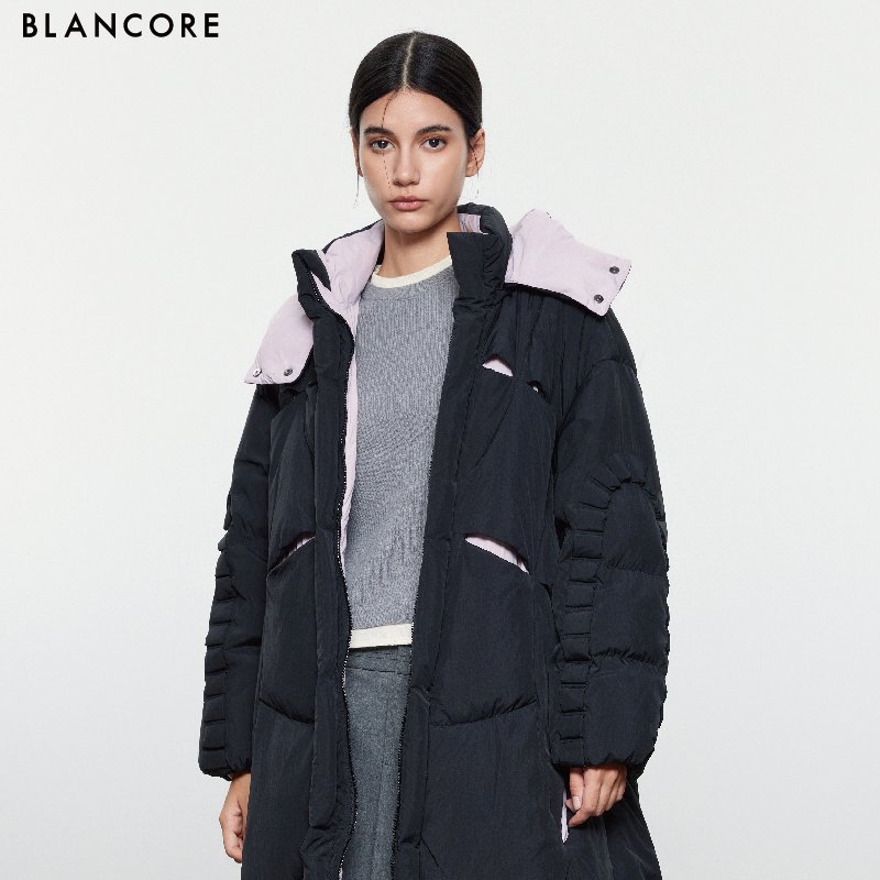 color block hooded down coat