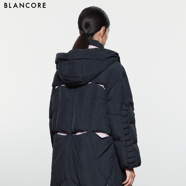 color block hooded down coat