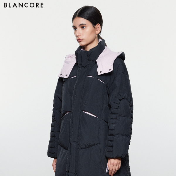 color block hooded down coat