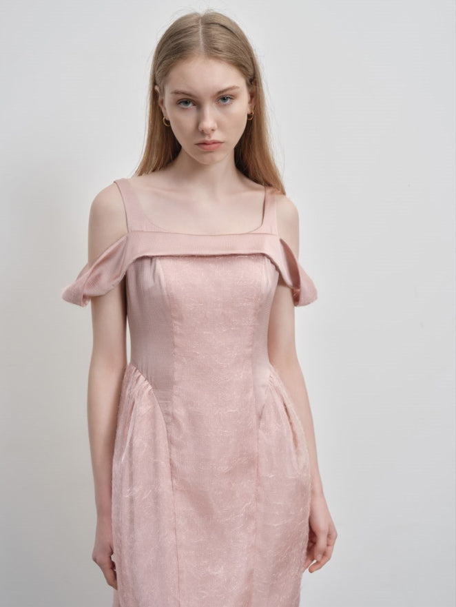 pink mesh paneled dress