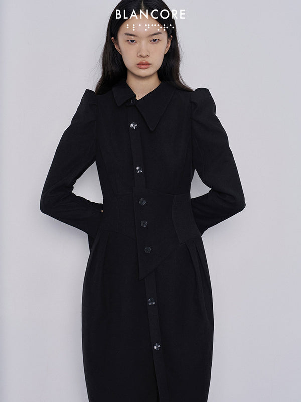 asymmetrical girdle detail shirt dress