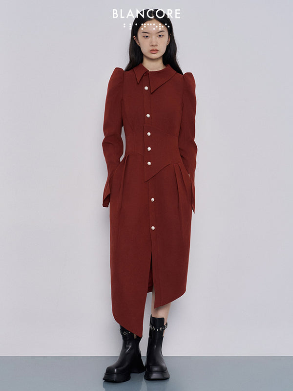 asymmetrical girdle detail shirt dress