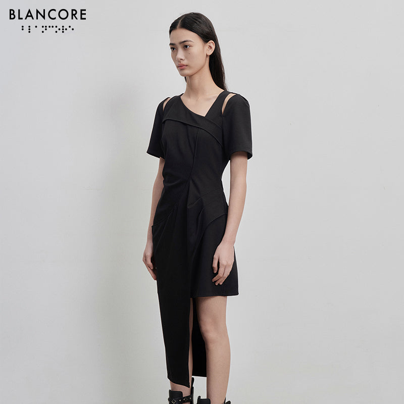 cut-out pleated deconstructed dress