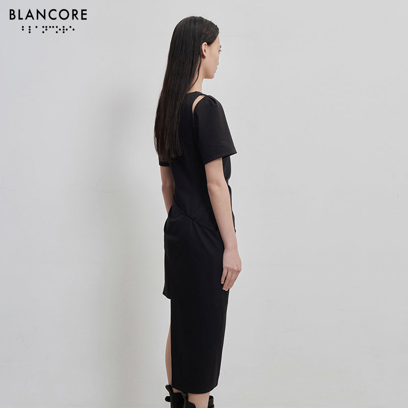 cut-out pleated deconstructed dress