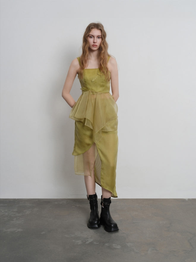 layered mesh paneled skirt